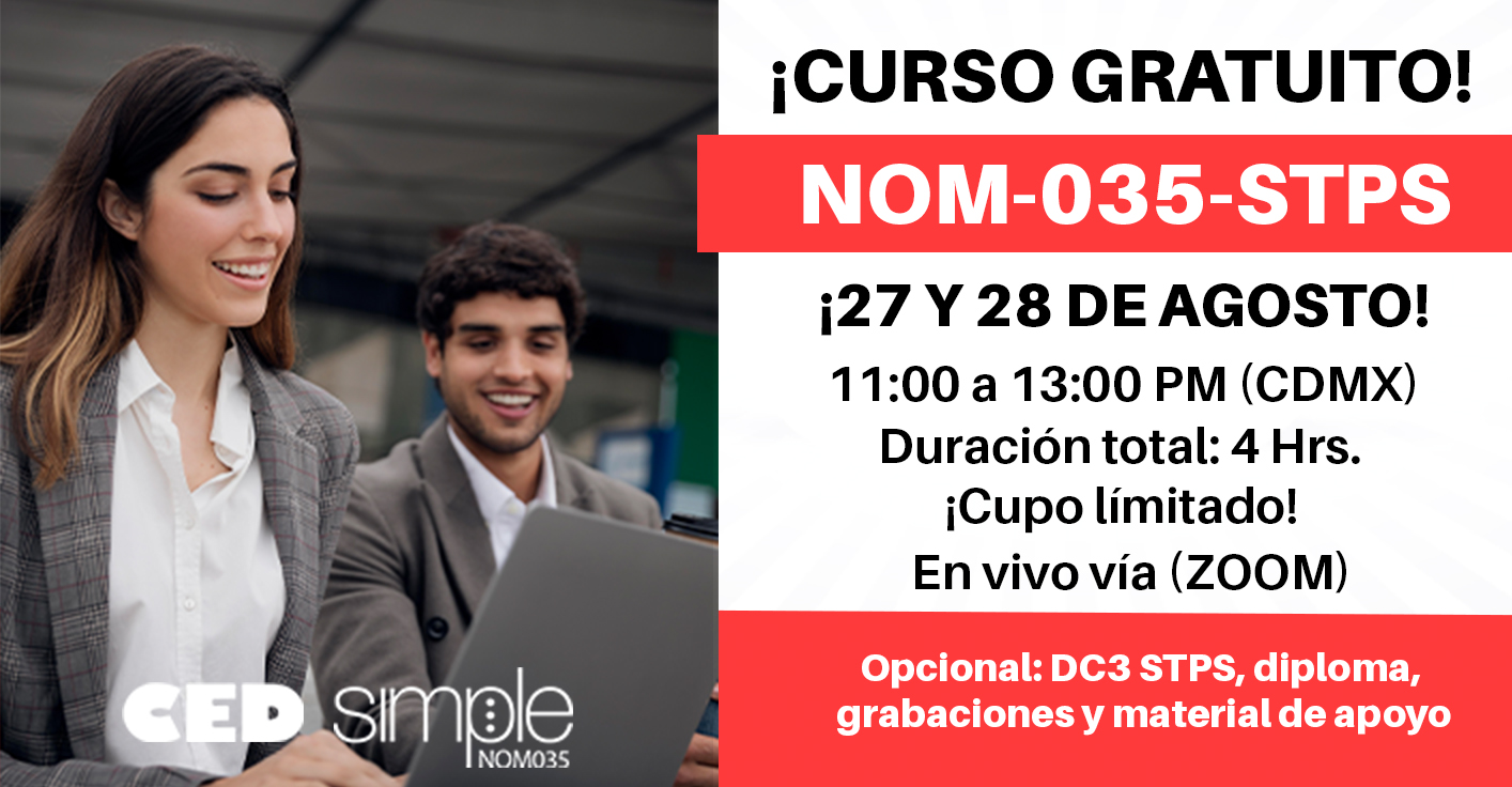CURSO GRATUITO: NOM-035-STPS-2018. Dirigido a Recursos humanos, SST